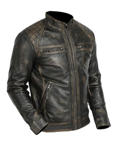 Mens Cafe Racer Retro Motorcycle Leather Jacket