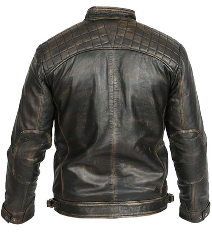 Mens Cafe Racer Retro Motorcycle Leather Jacket