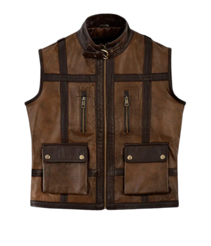 Mens Chocolate Brown Motorcycle Leather Vest