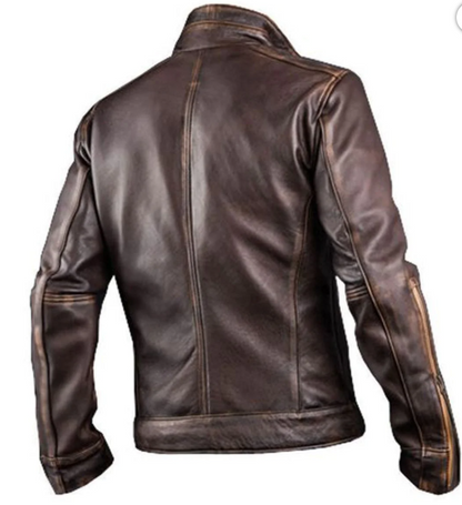 Mens Cowhide Cafe Racer Biker Leather Jacket
