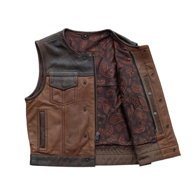 Mens Dark Brown Motorcycle Leather Vest