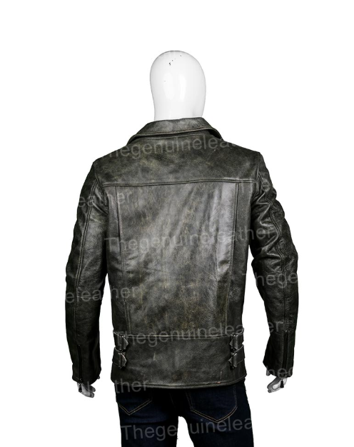 Mens Distressed Black Leather Biker Jacket