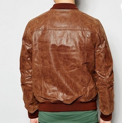Mens Distressed Brown Bomber Leather Jacket