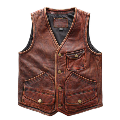 Mens Distressed Brown Leather Biker Vest