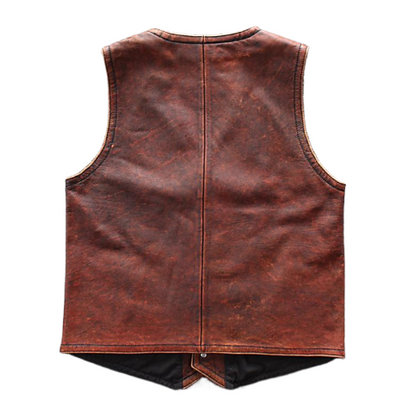 Mens Distressed Brown Leather Biker Vest