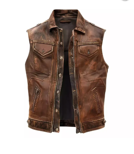 Mens Distressed Brown Real Leather Vest