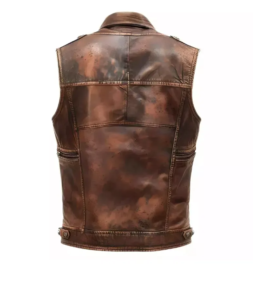 Mens Distressed Brown Real Leather Vest