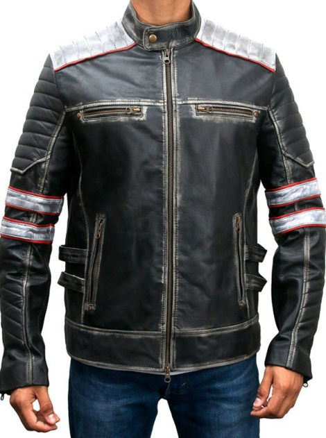 Mens Distressed Retro Cafe Racer Jacket