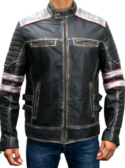 Mens Distressed Retro Cafe Racer Jacket