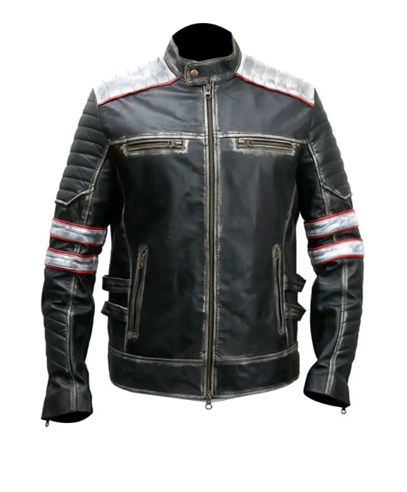 Mens Distressed Retro Cafe Racer Jacket