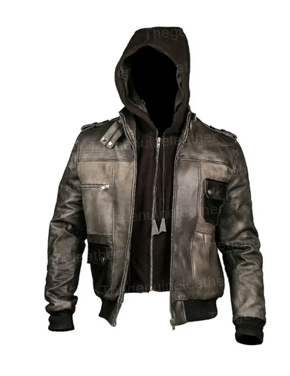 Mens Grey Leather Jacket