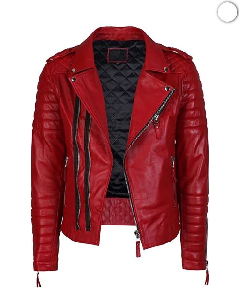 Mens Lambskin Motorcycle Red Leather Jacket