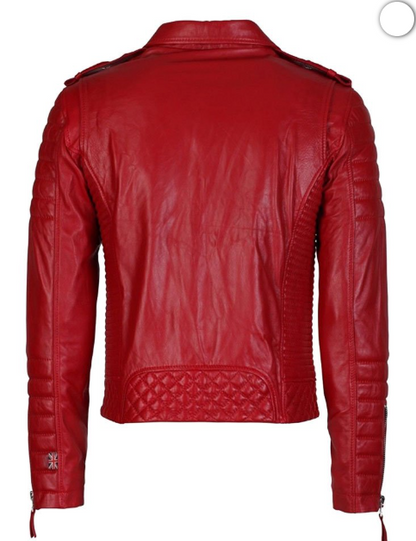 Mens Lambskin Motorcycle Red Leather Jacket