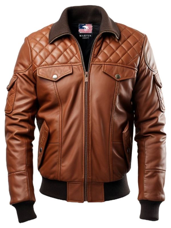 Mens Leather Bomber Jacket