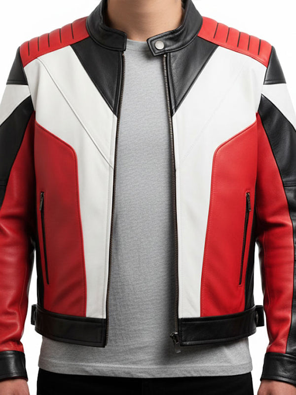 Mens Leather Jacket - Faux Leather Red and Black