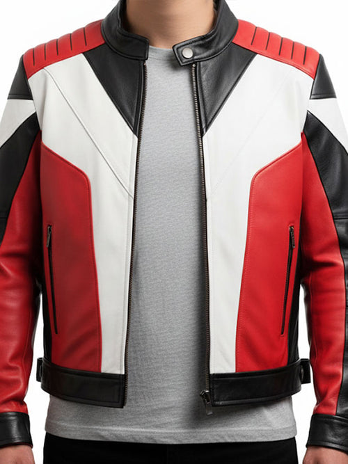 Mens Leather Jacket - Faux Leather Red and Black
