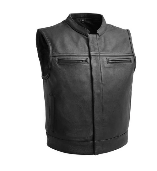 Mens Motorcycle Black Leather Vest