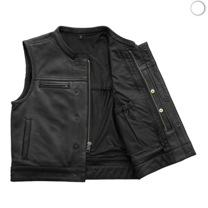 Mens Motorcycle Black Leather Vest