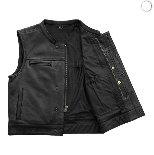 Mens Motorcycle Black Leather Vest
