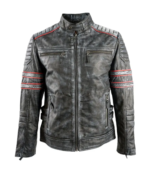 Mens Motorcycle Retro Biker Leather Jacket
