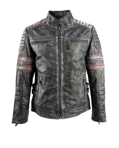 Mens Motorcycle Retro Biker Leather Jacket