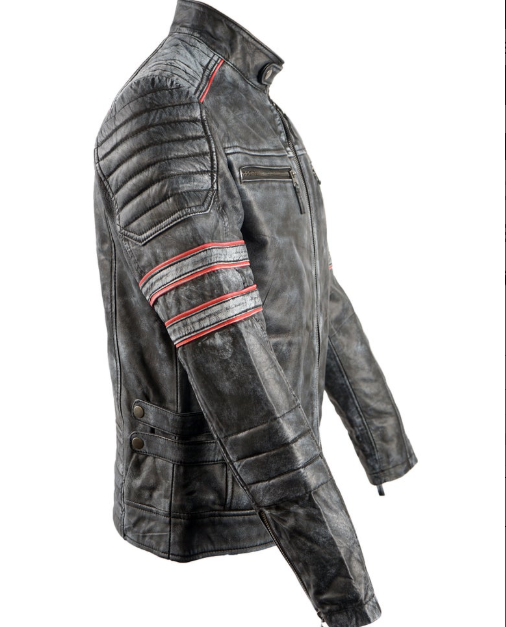Mens Motorcycle Retro Biker Leather Jacket