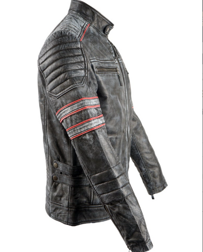 Mens Motorcycle Retro Biker Leather Jacket