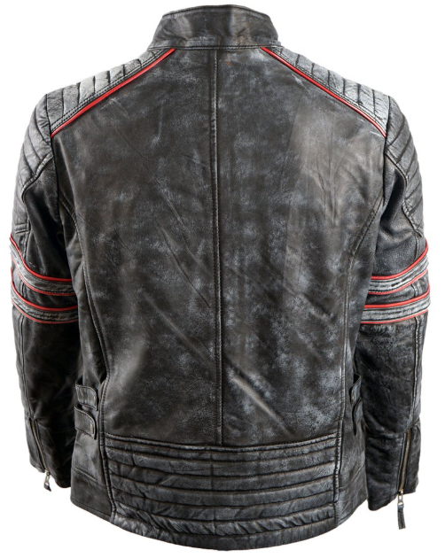 Mens Motorcycle Retro Biker Leather Jacket