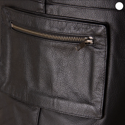 Mens Multi-Pocket Black Leather Vest for Biker