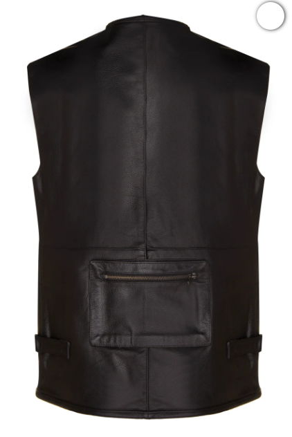 Mens Multi-Pocket Black Leather Vest for Biker