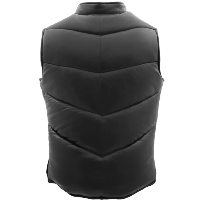 Mens Puffer Black Real Leather Vest