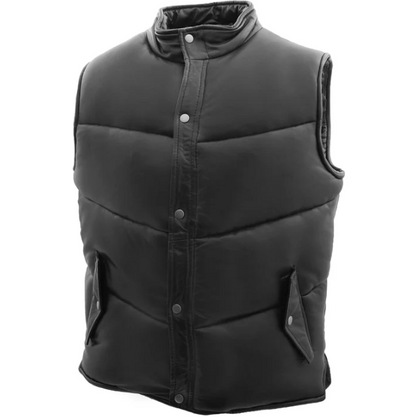 Mens Puffer Black Real Leather Vest