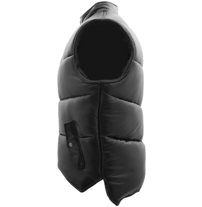 Mens Puffer Black Real Leather Vest