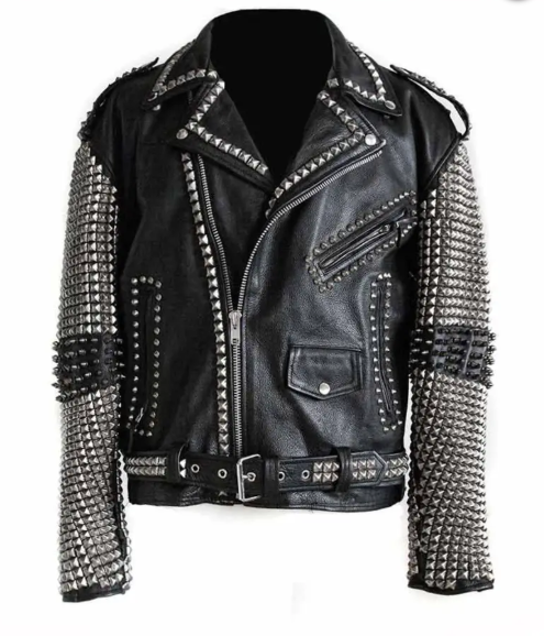 Mens Punk Studded Black Leather Jacket