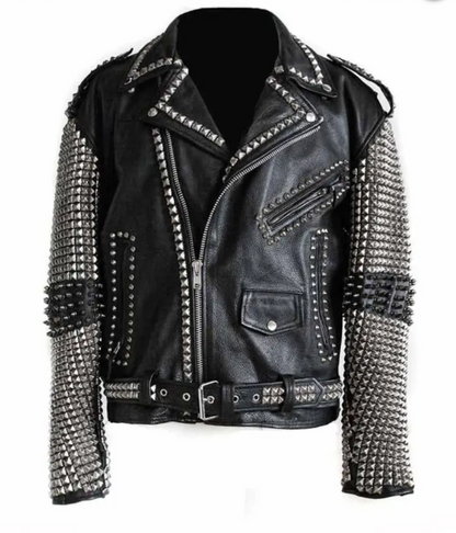 Mens Punk Studded Black Leather Jacket