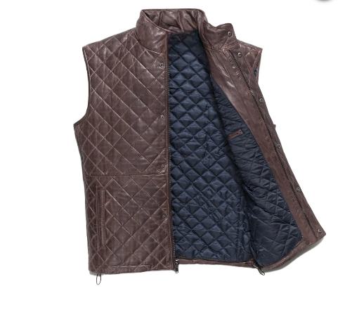 Mens Quilted Brown Leather Vest
