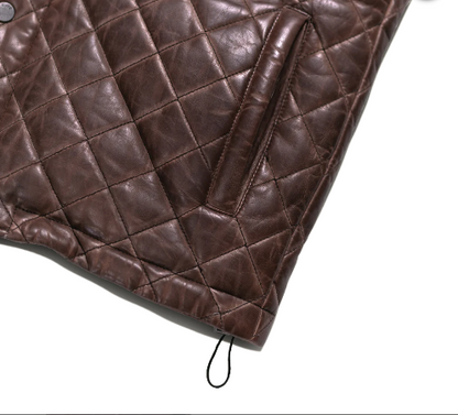 Mens Quilted Brown Leather Vest