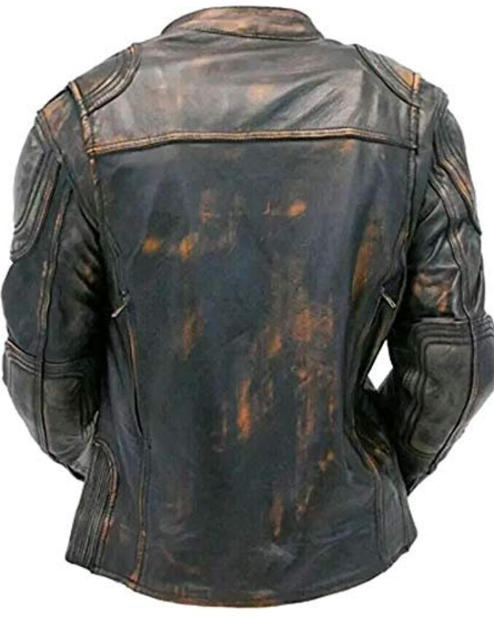 Mens Quilted Distressed Brown Leather Jacket