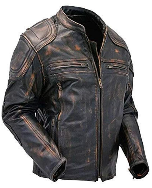 Mens Quilted Distressed Brown Leather Jacket