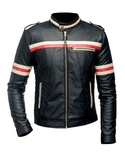 Mens Red And White Striped Black Jacket