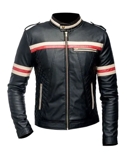 Mens Red And White Striped Black Jacket