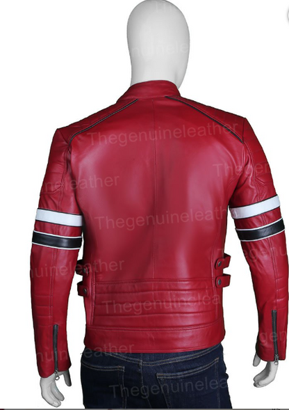 Mens Red Cafe Racer Jacket