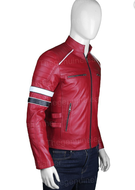 Mens Red Cafe Racer Jacket
