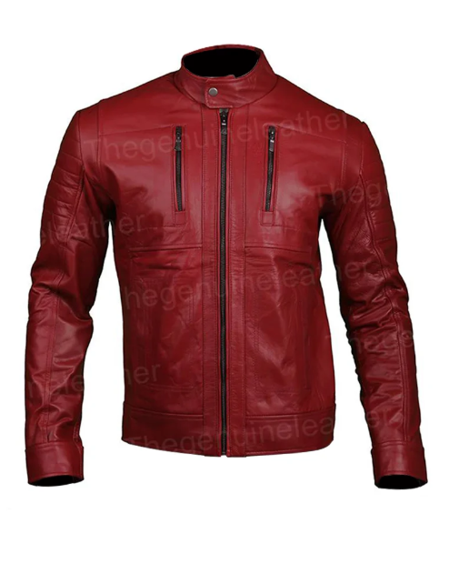 Mens Red Leather Biker Jacket