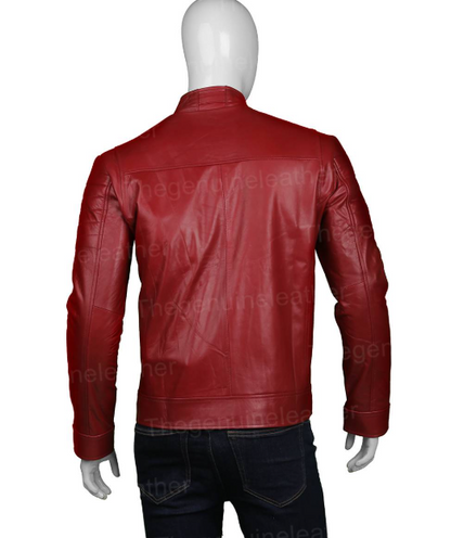 Mens Red Leather Biker Jacket