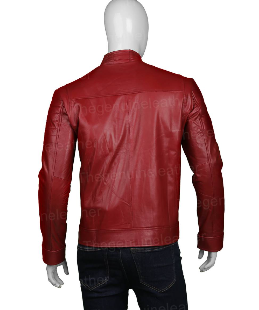 Mens Red Leather Biker Jacket