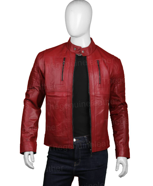 Mens Red Leather Biker Jacket