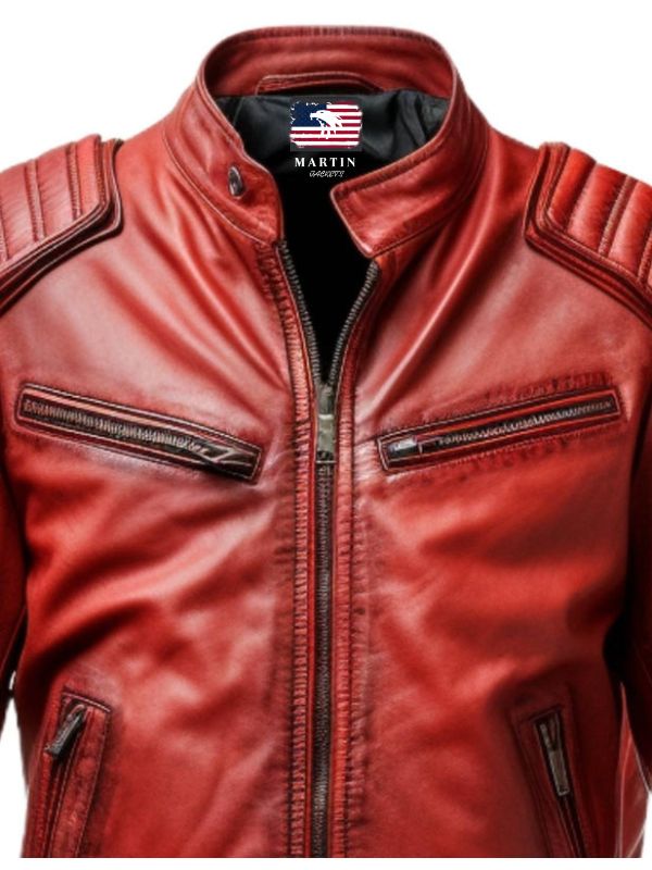 Mens Red Leather Jacket - Waxed Leather Jacket
