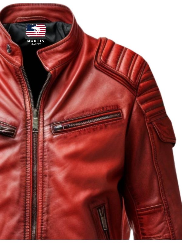 Mens Red Leather Jacket - Waxed Leather Jacket