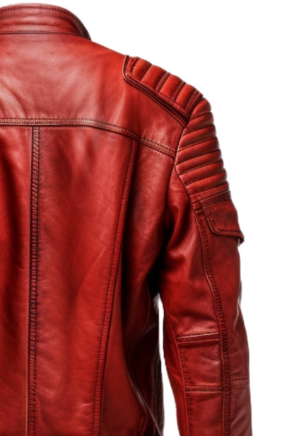 Mens Red Leather Jacket - Waxed Leather Jacket